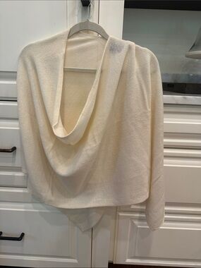 Draped Cowl Neck Poncho - Cream